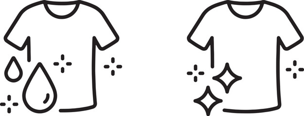 Fototapeta premium Art & Illustration, Clean t-shirt with sparkling stars and water droplets outline vector icons for fresh laundry.