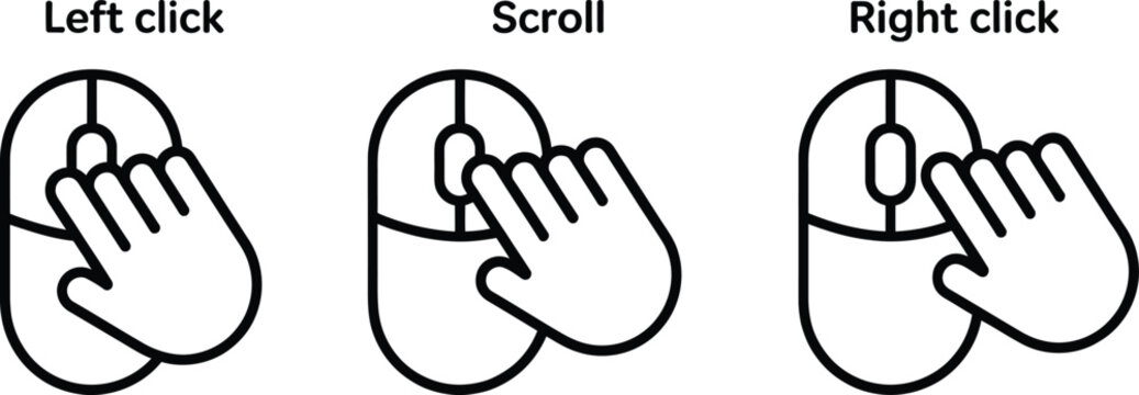 Mouse, click button icon set featuring cursor interaction and digital interface symbols, modern vector illustration collection.