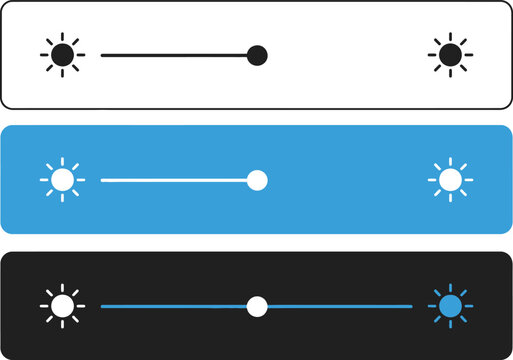 Brightness sliders presented in three different color schemes allow users to adjust light levels in digital interfaces.