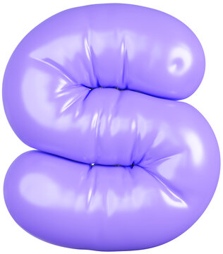 3D Purple inflatable letter S with a glossy plastic effect, inflated balloon style typography for trendy futuristic design