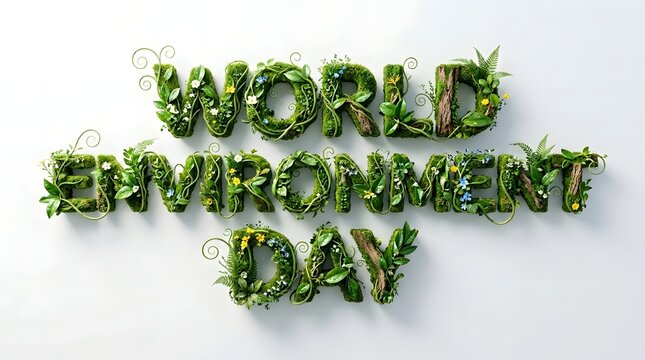 World Environment Day typography made of live moss and green vines