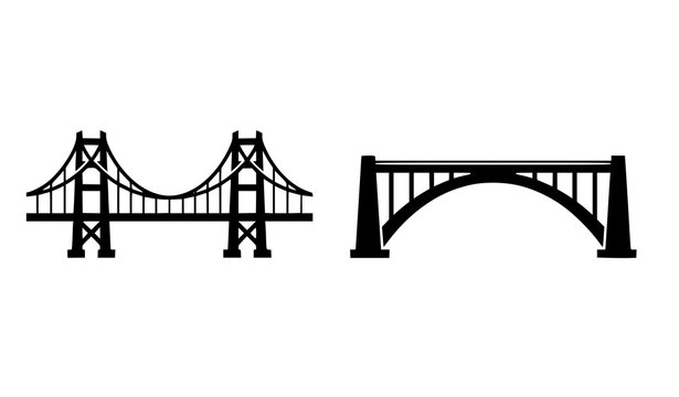 Minimal Suspension and Arch Bridge Vector Silhouette Logo Set Icon Design Isolated on White Background