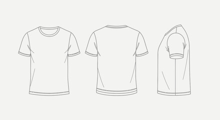 Naklejka premium Blank White T-Shirt Outline Mockup in Front, Back, and Side Views on a Bright Studio Background