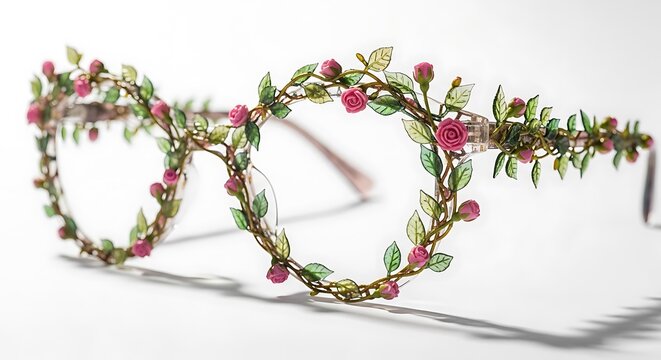 A pair of eyeglasses with floral decorations on the frame