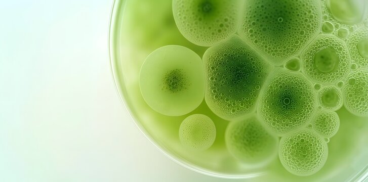Microscopic view of green biological virus cells multiplying