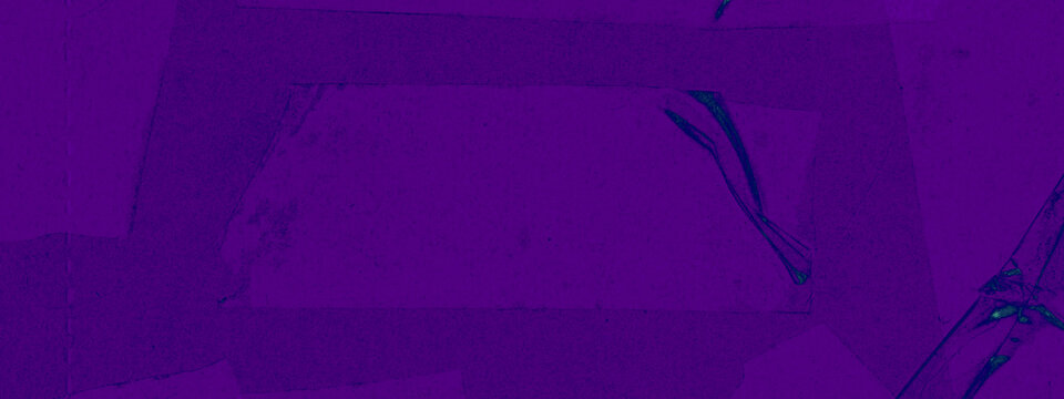 Deep violet purple tonal paper collage background with angular panel layers and teal green accent details, bold wide horizontal format