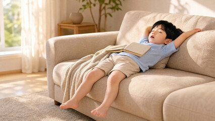 Fototapeta premium 소파에서 낮잠 자는 아이 / Child Sleeping on Sofa