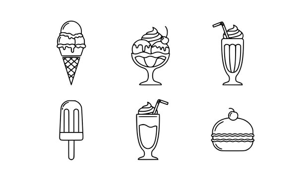 Minimal ice cream vector icon set sweet dessert outline illustrations