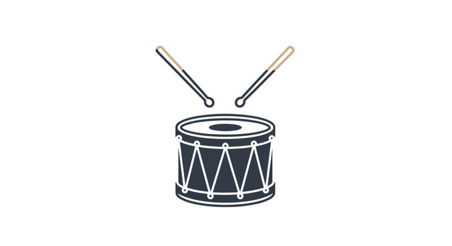 Drum and Drumsticks Icon, Simple Vector Illustration, Isolated on White Background