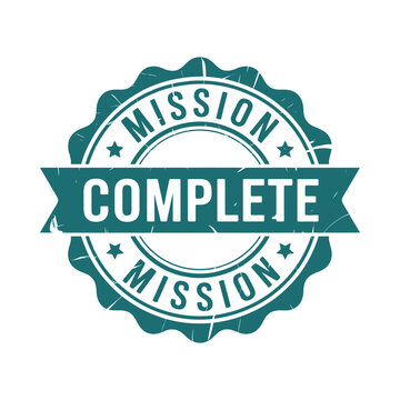 mission complete stamp vintage style teal and white