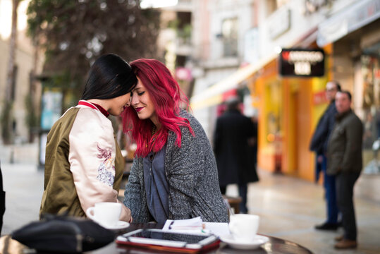 Women in the city, lesbian love in bar or friends