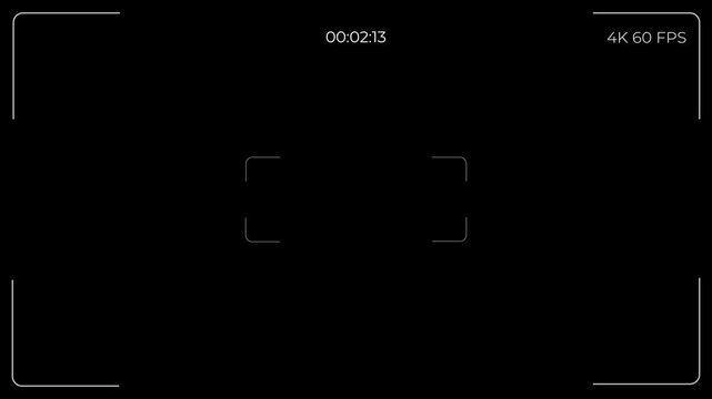 Minimal Cinematic 4K Camera Recording Overlay Animation on Black Background with REC Screen and Professional Viewfinder Interface
