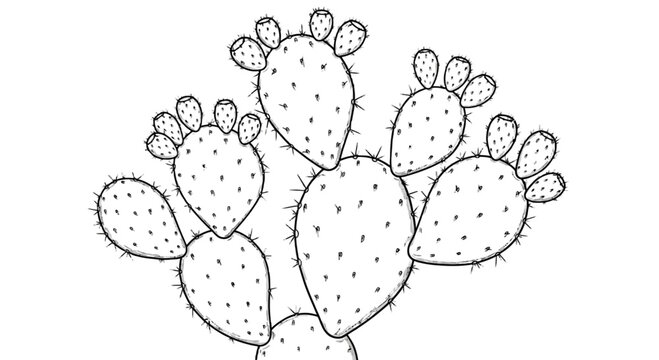 Cactus silhouette on black background prickly pear plant outline