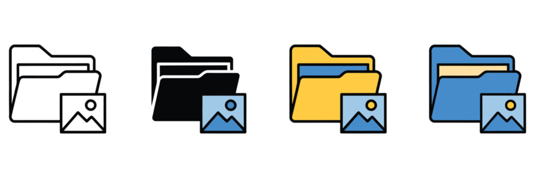 file folder with photo thumbnail icon set, digital image gallery storage concept, photography archive organization, media file management system, and visual content library design elements.