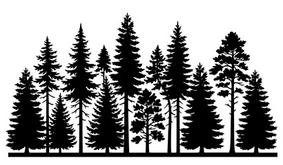 Black Pine Forest Tree Silhouette Nature Landscape Vector Illustration © Songkari