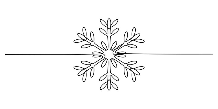 Continuous line drawing of a simple snowflake icon isolated on white background, Vector