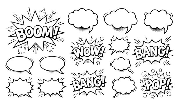 Hand Drawn Comic Explosion Speech Bubble Doodle Elements Vector Collection