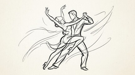 Obraz premium A line drawing of a man and woman dancing together in a ballroom style