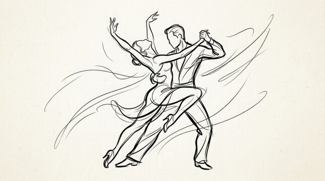 A line drawing of a man and woman dancing together in a ballroom style