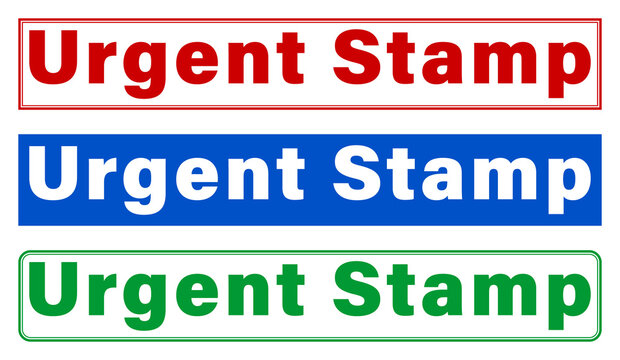 Three urgent stamp labels with different colored backgrounds and borders