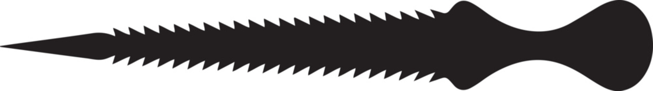 Jagged saw blade horizontal silhouette graphic element for woodcraft and tool catalogue.