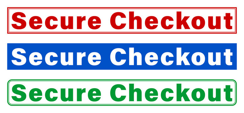Three colorful secure checkout banners with different background colors