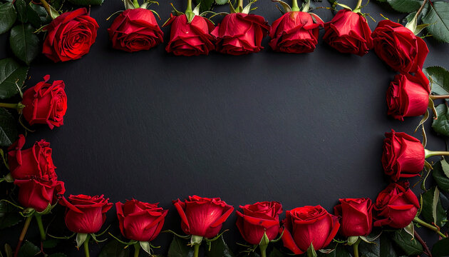 Red roses arrangement on dark background
