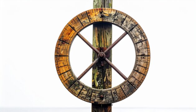 Close-up of antique wooden tide gauge staff with graduated marks
