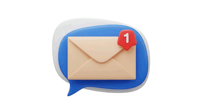 Vector illustration of 3d render of an email envelope icon with a notification badge on a transparent background