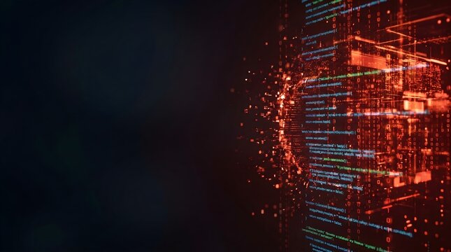 Abstract digital data code flow across virtual network illustrating cybersecurity big data technology concept