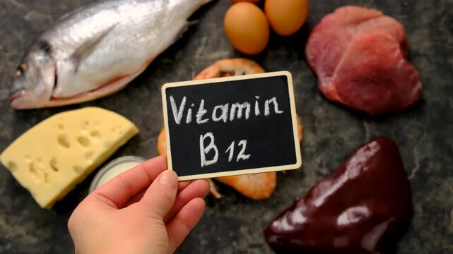 Foods that contain vitamin B12. Selective focus.