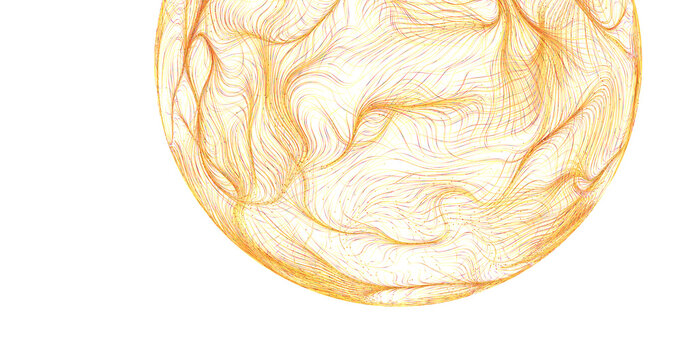 Unique artistic image of a golden sphere with a complex and intricate pattern of lines ov