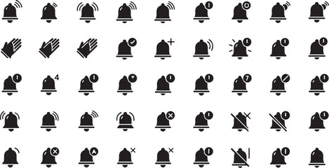 Fototapeta premium Vintage Bell Icon Set Seamless Pattern – Black Alarm, Notification and Service Bells.
