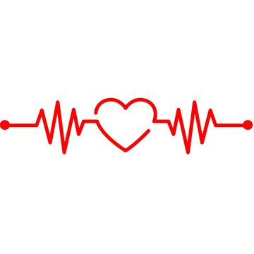 Red heart pulse electrocardiogram line art design showing medical healthcare cardiogram symbol vector illustration isolated on white background.
