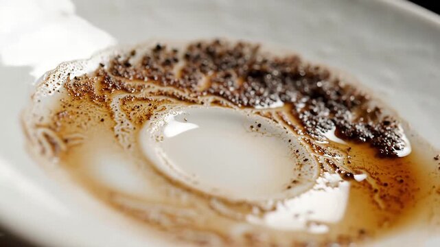 Closeup of a gourmet dish with a poached egg and truffle shavings.