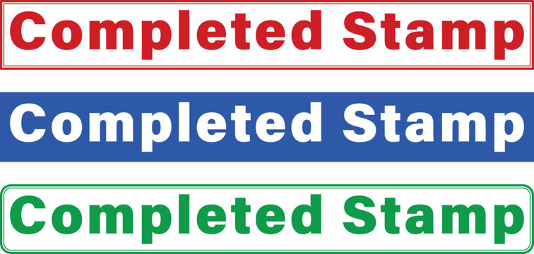 Three colorful completed stamp designs with different colored borders