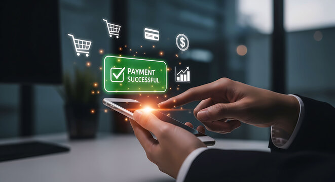 Mobile Online Payment Confirmation and Digital E-commerce Transaction Success