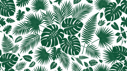 Green Tropical Leaves Seamless Pattern Vector Background with Monstera Palm Fronds and Fern Foliage Elements for Summer Wallpaper Fabric Textile Designs © Sohel
