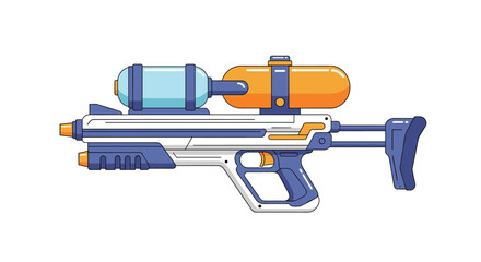 Naklejka premium Colorful and detailed water gun toy with blue and orange tanks designed for summer fun and water fights.
