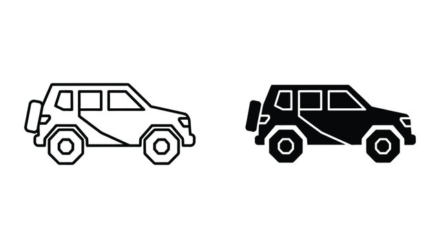 Simple black and white suv icons side by side comparison