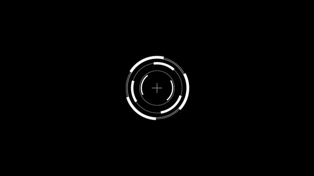 Simple Crosshair HUD circle white segmented rotating ring with thick arc blocks and thin outer outline On Transparent Background seamless loop radar target tracking interface overlay.4k motion video