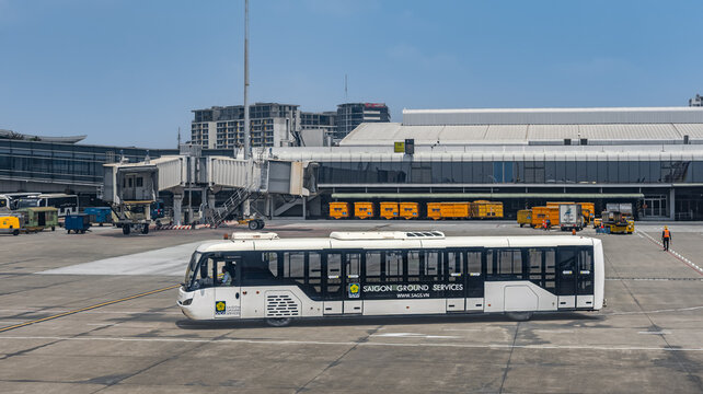 Vietnam airlines Passenger bus at Tan Son Nhat Saigon Ho Chi Minh International Airport
