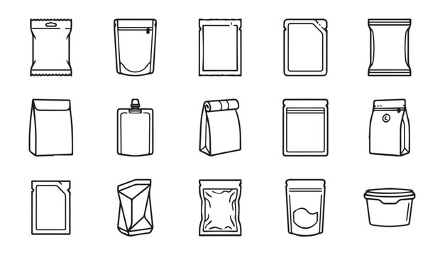 Food Pouch and Snack Packaging Icons for Product Label Design