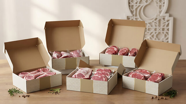 Meat boxes on a wooden table