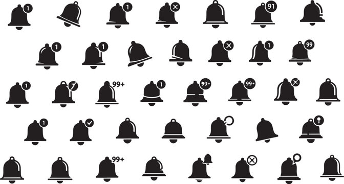 Vintage Bell Icon Set Seamless Pattern &ndash; Black Alarm, Notification and Service Bells.