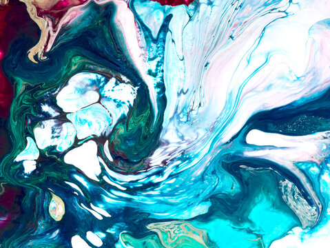 Abstract art painting, blue wave, creative hand painted background