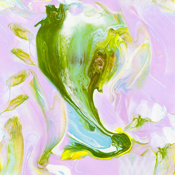 Abstract fantastic pink and green hand painted seamless pattern, acrylic painting.