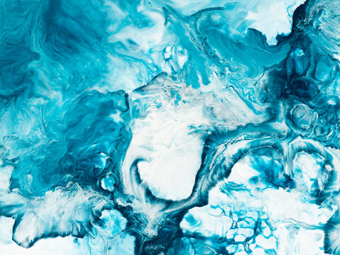 Abstract art painting, blue wave, creative hand painted background