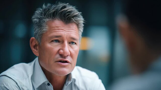 Man speaking indoors during daytime