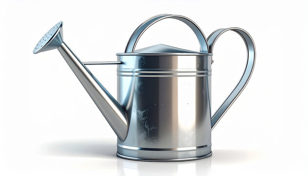Metallic watering can isolated on white